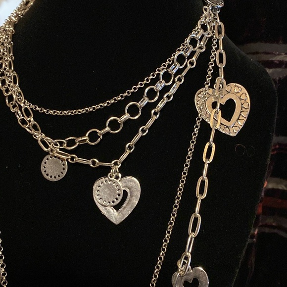 19” silver tone multi strand heart chain necklace w/ 4 bangle brackets - Picture 4 of 9